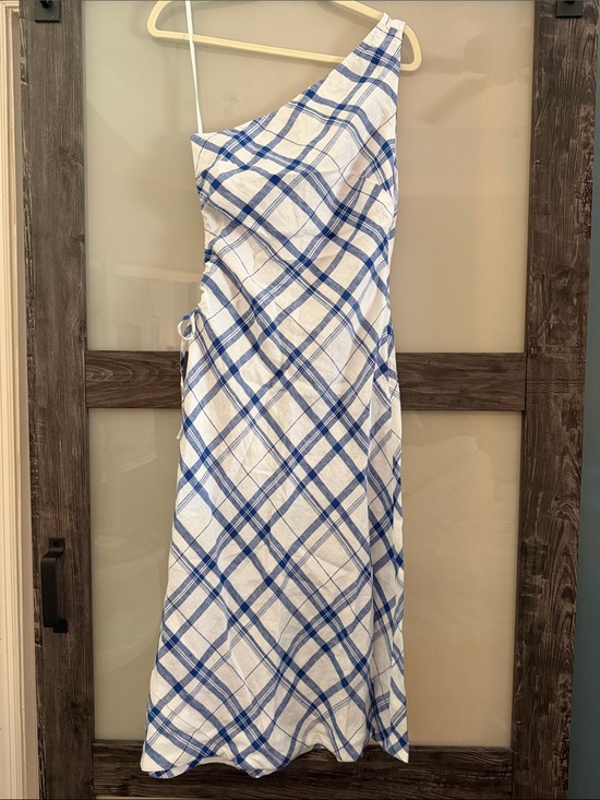 Madewell Dresses & Skirts - $178 NWT Madewell one shoulder gingham Midi Dress with Side Ruche xs 0